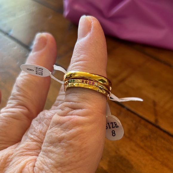 Gold and Multicolor Stone Ring Set - Picture 3 of 5